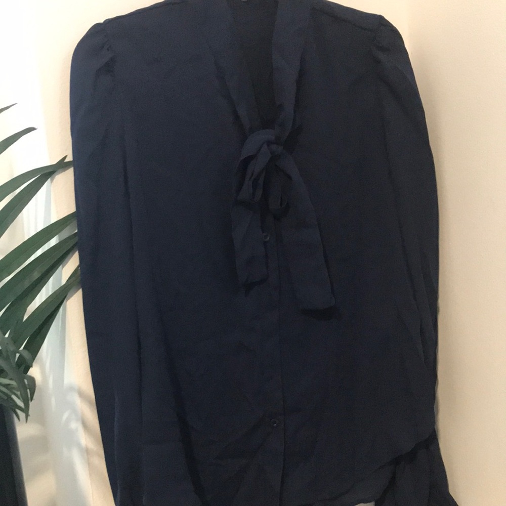 Blue tie neck blouse